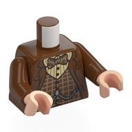 Torse, veste, chemise à carreaux beige, chaînes argentées, motif imprimé noeud papillon brun/brun foncé, bras brun rougeâtre, mains nougat clair (Torso, Jacket, Tan Plaid Shirt, Silver Chains, Reddish Brown/Dark Tan Bowtie Print, Reddish Brown Arms, Light Nougat Hands)