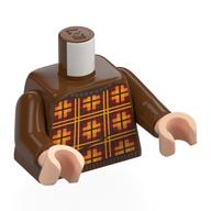 Torse, Pull à carreaux, Formes orange/jaune, Motif imprimé lignes jaunes, bras brun rougeâtre, mains nougat clair (Torso, Plaid Sweater, Orange/Yellow Shapes, Yellow Lines Print, Reddish Brown Arms, Light Nougat Hands)