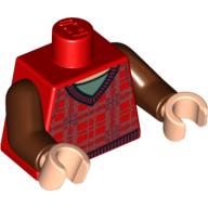 Torse, pull, tartan avec motif imprimé col V, bras brun rougeâtre, mains nougat clair (Torso, Sweater, Tartan with V-neck Print, Reddish Brown Arms, Light Nougat Hands)