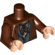 Torse, Veste avec boutons et motif imprimé écharpe marron foncé, bras brun rougeâtre, mains nougat clair (Torso, Jacket over Vest with Buttons and Dark Brown Scarf Print, Reddish Brown Arms, Light Nougat Hands)