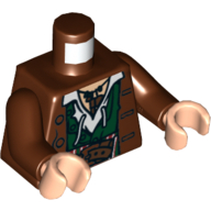 Torse, motif : veste sur gilet vert foncé et chemise blanche, bras brun rougeâtre, mains nougat clair (Torso, Jacket over Dark Green Vest and White Shirt Print, Reddish Brown Arms, Light Nougat Hands)