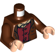 Torse, Veste et gilet rouge motif imprimé, bras brun rougeâtre, mains nougat clair (Torso, Jacket and Red Waistcoat Print, Reddish Brown Arms, Light Nougat Hands)