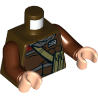 Torse, Veste avec Écharpe Gris Foncé et Poche beige Foncé Motif imprimé (Rebel Trooper), bras brun rougeâtre, mains nougat clair (Torso, Jacket with Dark Bluish Gray Scarf and Dark Tan Pocket Device Print (Rebel Trooper), Reddish Brown Arms, Light Nougat Hands)