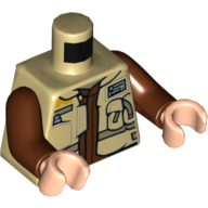 Torse, Veste avec ceintures beige foncé et maillot de corps brun rougeâtre motif imprimé (Rebel Trooper), bras brun rougeâtre, mains nougat clair (Torso, Jacket with Dark Tan Belts and Reddish Brown Undershirt Print (Rebel Trooper), Reddish Brown Arms, Light Nougat Hands)
