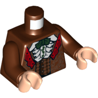 Torse, Veste avec pompon blanc, col rouge, tunique brun rougeâtre, motif : nœud papillon vert foncé, bras brun rougeâtre, mains nougat clair (Torso, Jacket with White Tassel, Red Collar, Reddish Brown Tunic, Dark Green Bow Tie Print, Reddish Brown Arms, Light Nougat Hands)