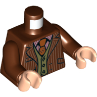 Torse, Veste à rayures, gilet vert olive, motif : cravate orange avec inscription 'W', bras brun rougeâtre, mains nougat clair (Torso, Jacket with Pinstripes, Olive Green Vest, Orange Tie with 'W' Print, Reddish Brown Arms, Light Nougat Hands)