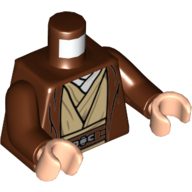 Torse, robe, robe beige, chemise bleu sable, motif : ceinture brun rougeâtre, bras brun rougeâtre, mains nougat clair (Torso, Robe, Tan Robes, Sand Blue Shirt, Reddish Brown Belt Print, Reddish Brown Arms, Light Nougat Hands)