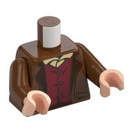 Torse, veste, chemise rouge foncé, jaune clair vif sous-chemise motif imprimé, bras brun rougeâtre, mains nougat clair (Torso, Jacket, Dark Red Shirt, Bright Light Yellow Undershirt Print, Reddish Brown Arms, Light Nougat Hands)