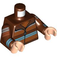 Torse, Veste avec pull à rayures orange foncé/azur moyen/blanc, fermeture à glissière et motif imprimé fourrure, bras brun rougeâtre, mains nougat clair (Torso, Jacket with Dark Orange/Medium Azure/White Striped Sweater, Zipper, and Fur Print, Reddish Brown Arms, Light Nougat Hands)