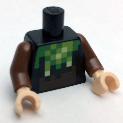 Torse, vert vif pixelisé, vert citron et marron foncé Costume motif imprimé, bras brun rougeâtre, mains nougat clair (Torso, Pixelated Bright Green, Lime and Dark Brown Creeper Costume Print, Reddish Brown Arms, Light Nougat Hands)