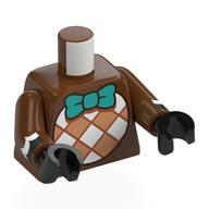 Torse, poitrine d'argyle nougat moyen/blanc, motif imprimé noeud papillon turquoise foncé, bras brun rougeâtre, mains noires (Torso, Medium Nougat/White Argyle Chest, Dark Turquoise Bowtie Print, Reddish Brown Arms, Black Hands)