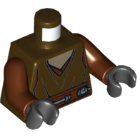 Torse, robe Jedi ceinturée et Chemise beige foncé imprimé, bras brun rougeâtre, mains noires (Torso, Belted Jedi Robe and Dark Tan Shirt Print, Reddish Brown Arms, Black Hands)