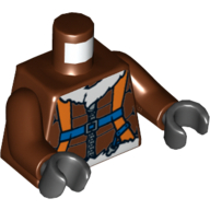 Torse, veste aviateur avec parachute orange et sangles, logo explorateur arctique sur motif imprimé à l'envers, bras brun rougeâtre, mains noires (Torso, Aviator Jacket with Orange Parachute and Straps, Arctic Explorer Logo on Reverse Print, Reddish Brown Arms, Black Hands)