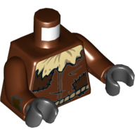 Torse, tunique, paille beige au cou, taches brun foncé, motif imprimé ceinture de corde beige foncée (écarlate), bras brun rougeâtre avec taches brun foncé, mains noires (Torso, Tunic, Tan Straw at Neck, Dark Brown Patches, Dark Tan Rope Belt Print (Scarecrow), Reddish Brown Arms with Dark Brown Patches, Black Hands)