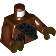 Torse, robe, brun foncé et noir poches et sangles motif imprimé (jawa), bras brun rougeâtre, mains brun foncé (Torso, Robe, Dark Brown and Black Pouches and Straps Print (Jawa), Reddish Brown Arms, Dark Brown Hands)