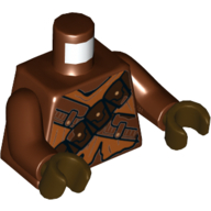 Torse, robe, Marron foncé Ceintures croisées avec pochettes et motif imprimé en tissu déchiré (Jawa), bras brun rougeâtre, mains brun foncé (Torso, Robe, Dark Brown Crossed Belts with Pouches and Torn Cloth Print (Jawa), Reddish Brown Arms, Dark Brown Hands)