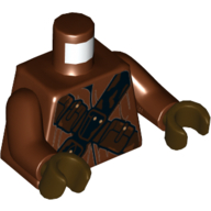 Torse, robe, Marron foncé Ceintures croisées avec motif imprimé pochettes (Jawa), bras brun rougeâtre, mains brun foncé (Torso, Robe, Dark Brown Crossed Belts with Pouches Print (Jawa), Reddish Brown Arms, Dark Brown Hands)