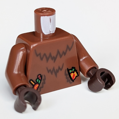 Visuel indicatif Rebrickable de Torse, motif : fourrure brun foncé, bras brun rougeâtre, mains brun foncé (Torso, Dark Brown Fur Print, Reddish Brown Arms, Dark Brown Hands)