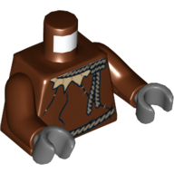Torse, tunique avec corde ceinture et collier et de grands points de suture motif imprimé, bras brun rougeâtre, mains gris bleuté foncé (Torso, Tunic with Rope Belt and Collar and Large Stitches Print, Reddish Brown Arms, Dark Bluish Gray Hands)