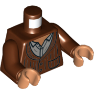 Torse, veste, poches, sur chemise gris bleuâtre foncé imprimé, bras brun rougeâtre, mains nougat (Torso, Jacket, Pockets, Over Dark Bluish Gray Shirt Print, Reddish Brown Arms, Nougat Hands)