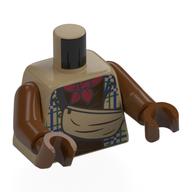 Torse, veste à rayures bleu foncé, chemise marron foncé, mouchoir rouge, motif imprimé beige Bag, bras et mains brun rougeâtre (Torso, Jacket with Dark Blue Stripes, Dark Brown Shirt, Red Handkerchief, Tan Bag Print, Reddish Brown Arms and Hands)