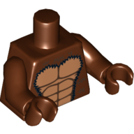 Torse, poitrine nue avec contour des muscles et motif imprimé cheveux noirs, bras et mains brun rougeâtre (Torso, Bare Chest with Muscles Outline and Black Hair Print, Reddish Brown Arms and Hands)