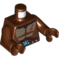 Torse, Peau de crocodile avec cicatrice rouge foncé et motif imprimé Chi orbe, bras et mains brun rougeâtre (Torso, Crocodile Skin with Dark Red Scar and Chi Orb Print, Reddish Brown Arms and Hands)