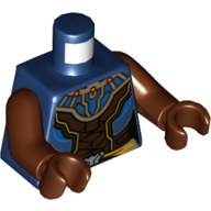 Torse, armure, brun foncé, bleu et or Panneaux imprimés, bras et mains brun rougeâtre (Torso, Armor, Dark Brown, Blue, and Gold Panels Print, Reddish Brown Arms and Hands)