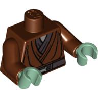Torse, robe jedi, boucle bit snaffle argent motif imprimé (Kit Fisto), bras brun rougeâtre, mains vert sable (Torso, Jedi Robe, Silver Snaffle Bit Buckle Print (Kit Fisto), Reddish Brown Arms, Sand Green Hands)