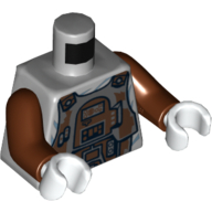 Torse, armure avec motif imprimé plaques rouillées / sales (Dengar), bras brun rougeâtre, mains blanches (Torso, Armor with Rusty/Dirty Plates Print (Dengar), Reddish Brown Arms, White Hands)
