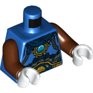 Torse, armure, écharpe bleu foncé, chaînes en or, ceinture bleu foncé et bijou rond bleu (chi), bras brun rougeâtre, mains blanches (Torso, Armor, Dark Blue Scarf, Gold Chains, Dark Blue Belt and Blue Round Jewel (Chi) Print, Reddish Brown Arms, White Hands)