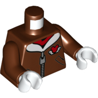Torse, manteau avec fermeture à glissière, fourrure blanche, logo de souris mickey rouge avec des ailes imprimées, bras brun rougeâtre, mains blanches (Torso, Coat with Zipper, White Fur, Red Mickey Mouse Logo with Wings Print, Reddish Brown Arms, White Hands)