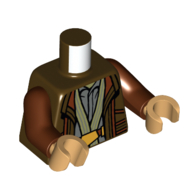 Torse, robe, écharpe vert olive, bleu sable motif imprimé tunique, bras brun rougeâtre, mains beige chaud (Torso, Robe, Olive Green Scarf, Sand Blue Tunic Print, Reddish Brown Arms, Warm Tan Hands)