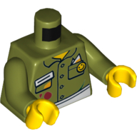Chemise torse, avec taches et tablier motif imprimé, bras vert olive, mains jaunes (Torso Shirt, with Stains and Apron Print, Olive Green Arms, Yellow Hands)