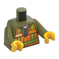 Gilet de sécurité torse avec logo Train imprimé sur les deux côtés, bras vert olive, mains jaunes (Torso Safety Vest with Train Logo Print on Both Sides, Olive Green Arms, Yellow Hands)