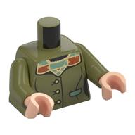 Torse veste, boutons, vert sable/orange foncé cousu col motif imprimé, bras vert olive, mains nougat clair (Torso Jacket, Buttons, Sand Green/Dark Orange Stitched Collar Print, Olive Green Arms, Light Nougat Hands)
