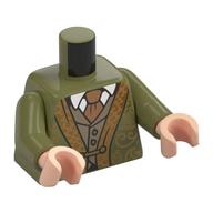 Robe de torse, garniture d'or, décorations, gilet beige foncé, orange foncé cravate motif imprimé, bras vert olive, mains nougat clair (Torso Robe, Gold Trim, Decorations, Dark Tan Vest, Dark Orange Tie Print, Olive Green Arms, Light Nougat Hands)