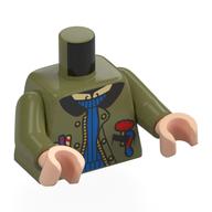 Torse, veste, fermeture à glissière, col noir, pull bleu, motif imprimé de bonbons de couleur, bras vert olive, mains nougat clair (Torso, Jacket, Zipper, Black Collar, Blue Sweater, Colored Candy Print, Olive Green Arms, Light Nougat Hands)