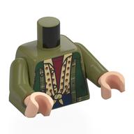 Torse, gilet vert foncé, chemise à nœuds beige, chemise rouge foncé motif imprimé, bras vert olive, mains nougat clair (Torso, Dark Green Vest, Tan Knotted Shirt, Dark Red Shirt Print, Olive Green Arms, Light Nougat Hands)