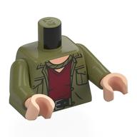 Torse, Veste, Ceinture noire, Chemise rouge foncé imprimé, bras vert olive, mains nougat clair (Torso, Jacket, Black Belt, Dark Red Shirt Print, Olive Green Arms, Light Nougat Hands)