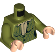 Pull tricoté torse, motif : chemise beige foncé, bras vert olive, mains nougat clair (Torso Knitted Sweater, Dark Tan Shirt Print, Olive Green Arms, Light Nougat Hands)
