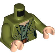 Visuel indicatif Rebrickable de Torse veste, poches, boutons, chemise vert sable, motif : ceinture, bras vert olive, mains nougat clair (Torso Jacket, Pockets, Buttons, Sand Green Shirt, Belt Print, Olive Green Arms, Light Nougat Hands)