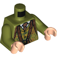 Visuel indicatif Rebrickable de Gilet torse avec décorations, bracelets brun rougeâtre et motif imprimé cravate, bras vert olive, mains nougat clair (Torso Vest with Decorations, Reddish Brown Straps, and Tie Print, Olive Green Arms, Light Nougat Hands)