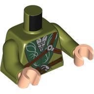 Visuel indicatif Rebrickable de Torse, robe, bord vert foncé, décorations argentées, motif imprimé bracelets marron foncé, bras vert olive, mains nougat clair (Torso, Robe, Dark Green Trim, Silver Decorations, Dark Brown Straps Print, Olive Green Arms, Light Nougat Hands)