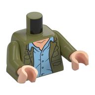 Torse Veste, chemise bleu clair vif, nougat clair poitrine motif imprimé, bras vert olive, mains nougat clair (Torso Jacket, Bright Light Blue Shirt, Light Nougat Chest Print, Olive Green Arms, Light Nougat Hands)