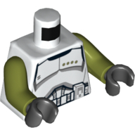 Visuel indicatif Rebrickable de Armure de sergent de torse clone avec ceinture noire et quatre étoiles vert olive motif imprimé, bras vert olive, mains noires (Torso Clone Trooper Sergeant Armor with Black Belt and Four Olive Green Stars Print, Olive Green Arms, Black Hands)