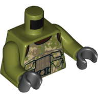 Visuel indicatif Rebrickable de Gilet torse, Camouflage, Ceinture utilitaire, Pochettes motif imprimé, bras vert olive, mains noires (Torso Vest, Camouflage, Utility Belt, Pouches Print, Olive Green Arms, Black Hands)