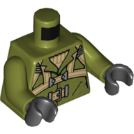 Visuel indicatif Rebrickable de Veste torse, Pull en laine beige, Bracelets harnais et motif imprimé ceinture, bras vert olive, mains noires (Torso Jacket, Tan Woolen Sweater, Harness Straps and Belt Print, Olive Green Arms, Black Hands)