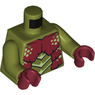 Mantizoide d'escouade de galaxie de torse avec le motif imprimé d'exosquelette rouge foncé, vert jaunâtre et noir, bras vert olive, mains rouge foncé (Torso Galaxy Squad Mantizoid with Dark Red, Yellowish Green and Black Exoskeleton Print, Olive Green Arms, Dark Red Hands)