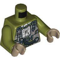 Torse, combinaison de vol, plaque de poitrine gris bleuté clair avec panneau de commande blanc avec motif imprimé en tube (pilote a-aile), bras vert olive, mains beige foncé (Torso, Flight Suit, Light Bluish Gray Chest Plate with White Control Panel with Tube Print (A-Wing Pilot), Olive Green Arms, Dark Tan Hands)